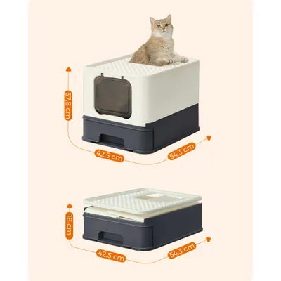 Feandrea Bac à Litière Fermé pour Chat, Pelle, Brosse, pour Grand Chat