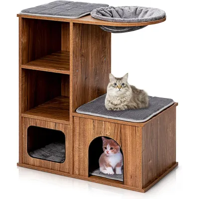 GIANTEX Arbre à Chat 81 CM en Bois 3 Étages