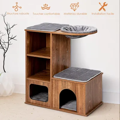 GIANTEX Arbre à Chat 81 CM en Bois 3 Étages