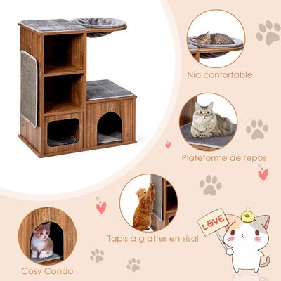 GIANTEX Arbre à Chat 81 CM en Bois 3 Étages