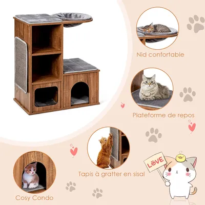 GIANTEX Arbre à Chat 81 CM en Bois 3 Étages