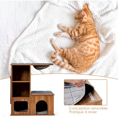 GIANTEX Arbre à Chat 81 CM en Bois 3 Étages