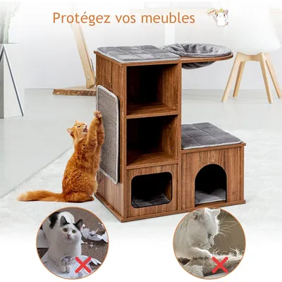 GIANTEX Arbre à Chat 81 CM en Bois 3 Étages