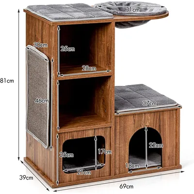 GIANTEX Arbre à Chat 81 CM en Bois 3 Étages