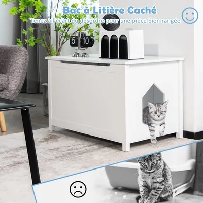 GIANTEX Maison de Toilette pour Chat avec Meuble en Bois