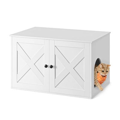 Feandrea Maison de Toilette Chat, Meuble Litière Chat Blanc