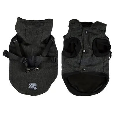 Love Story Manteau chien Tweed - capuche, harnais avec doublure polaire