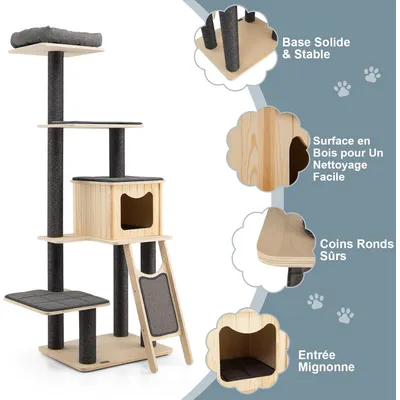 GIANTEX Arbre à Chat Moderne 175cm avec Perchoir Supérieur
