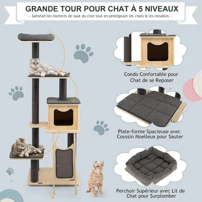 GIANTEX Arbre à Chat Moderne 175cm avec Perchoir Supérieur