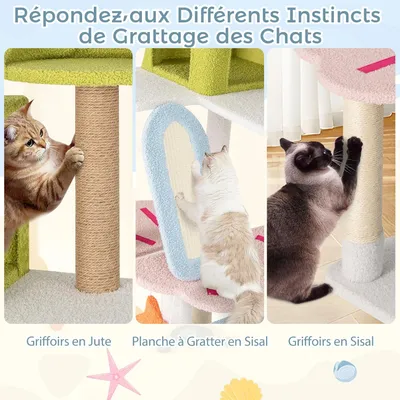 GIANTEX Arbre à Chat XXL 180 CM, Station Balnéaire, 2 Condos, Rampe