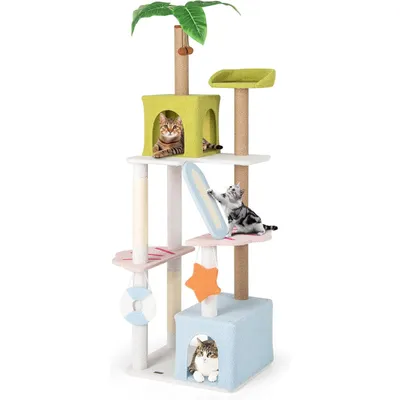 GIANTEX Arbre à Chat XXL 180 CM, Station Balnéaire, 2 Condos, Rampe