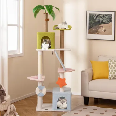 GIANTEX Arbre à Chat XXL 180 CM, Station Balnéaire, 2 Condos, Rampe