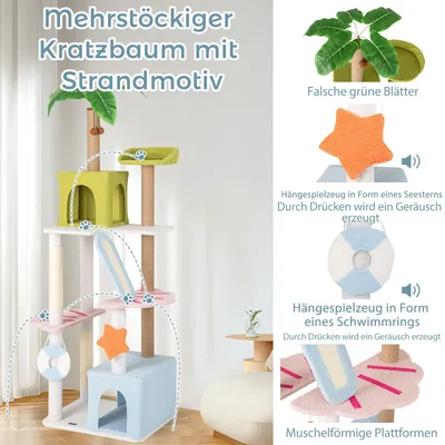 GIANTEX Kratzbaum XXL 180 cm, Strandresort, 2 Häuschen, Rampe GIANTEX Kratzbaum XXL 180 cm, Strandresort, 2 Häuschen, Rampe