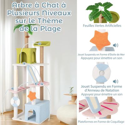 GIANTEX Arbre à Chat XXL 180 CM, Station Balnéaire, 2 Condos, Rampe
