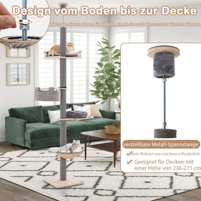 GIANTEX 2-stöckiger Kratzbaum mit hängendem Spielball