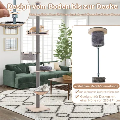GIANTEX Kratzbaum vom Boden bis zur Decke, höhenverstellbar, 5 Ebenen GIANTEX Kratzbaum vom Boden bis zur Decke, höhenverstellbar, 5 Ebenen