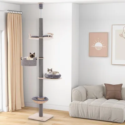 GIANTEX Arbre à Chat du Sol au Plafond, Hauteur Réglable, 5 Niveaux