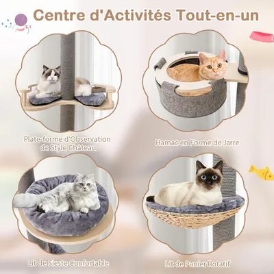GIANTEX Arbre à Chat du Sol au Plafond, Hauteur Réglable, 5 Niveaux