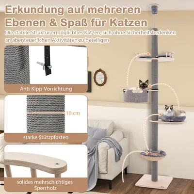 GIANTEX Kratzbaum vom Boden bis zur Decke, höhenverstellbar, 5 Ebenen GIANTEX Kratzbaum vom Boden bis zur Decke, höhenverstellbar, 5 Ebenen