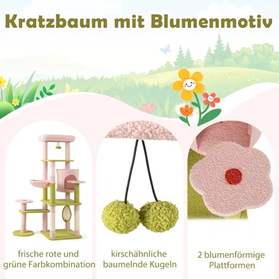GIANTEX Plüsch-Kratzbaum 148 cm, Blumen, Kratzstangen aus Sisal GIANTEX Plüsch-Kratzbaum 148 cm, Blumen, Kratzstangen aus Sisal