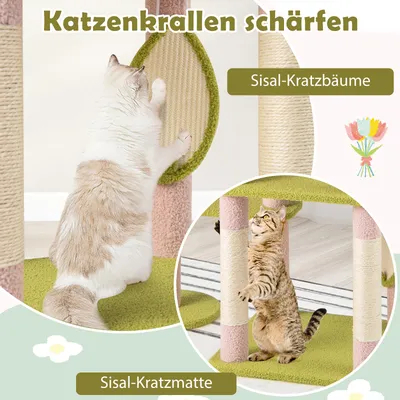 GIANTEX Plüsch-Kratzbaum 148 cm, Blumen, Kratzstangen aus Sisal GIANTEX Plüsch-Kratzbaum 148 cm, Blumen, Kratzstangen aus Sisal