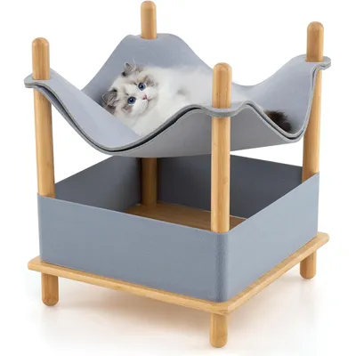 GIANTEX Maison pour Chats à 2 Niveaux en Tissu de Feutre, Condo, Hamac