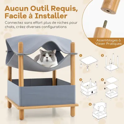 GIANTEX Maison pour Chats à 2 Niveaux en Tissu de Feutre, Condo, Hamac