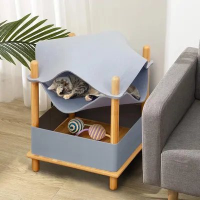 GIANTEX Maison pour Chats à 2 Niveaux en Tissu de Feutre, Condo, Hamac