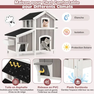 GIANTEX Maison pour Chats à 2 Étages avec Toit, Plateforme à 2 Niveaux
