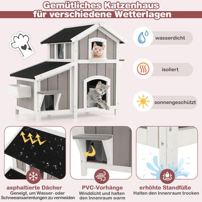 GIANTEX 2-stöckiges Katzenhaus mit Dach und 2-stufiger Plattform