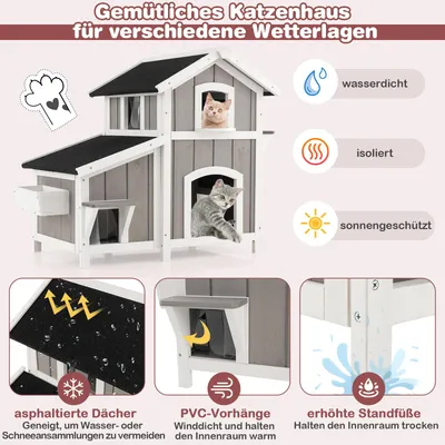 GIANTEX 2-stöckiges Katzenhaus mit Dach und 2-stufiger Plattform GIANTEX 2-stöckiges Katzenhaus mit Dach und 2-stufiger Plattform