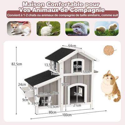 GIANTEX Maison pour Chats à 2 Étages avec Toit, Plateforme à 2 Niveaux