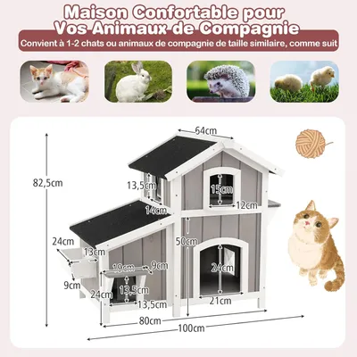 GIANTEX Maison pour Chats à 2 Étages avec Toit, Plateforme à 2 Niveaux