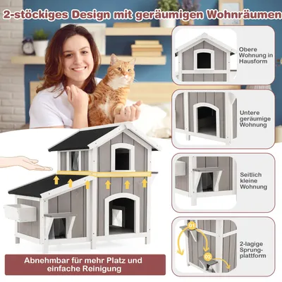 GIANTEX 2-stöckiges Katzenhaus mit Dach und 2-stufiger Plattform GIANTEX 2-stöckiges Katzenhaus mit Dach und 2-stufiger Plattform