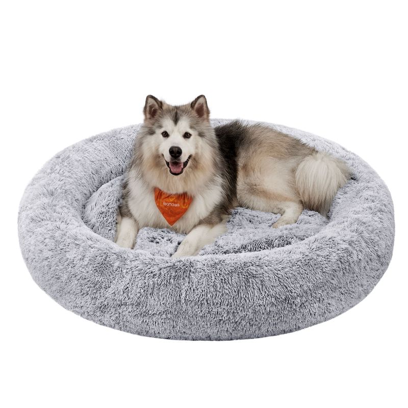 Feandrea Lit pour Chien, Panier en Forme de Beignet pour Chien