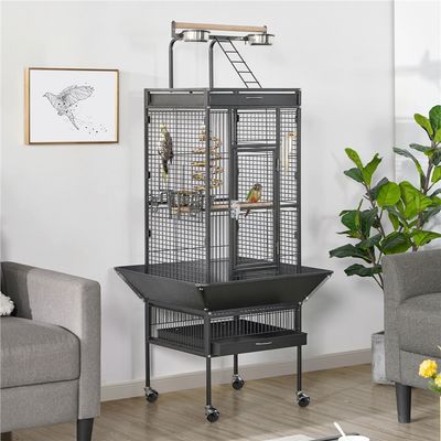 Cage à Oiseaux Sur Pied En Métal Avec Toit Perchoir Cage Pour Perruches