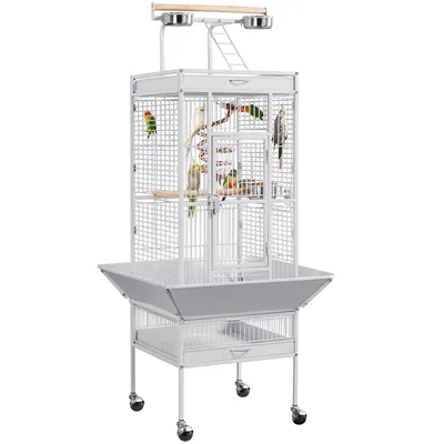 Cage à Oiseaux Sur Pied Avec Toit Perchoir Cage Pour Perruches à Roulettes
