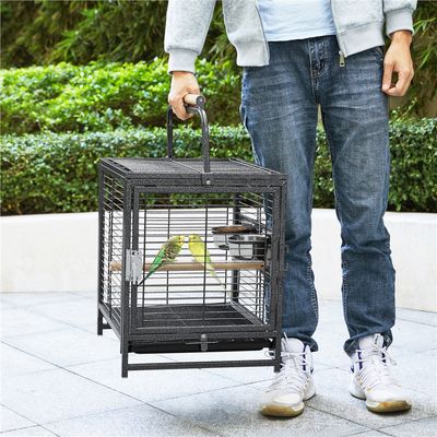 Cage De Voyage En Métal Avec Perchoir Poignée, Attrape-graines