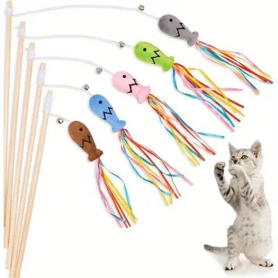 MCBOSON  Canne à pêche Teaser pour chat 5PCS