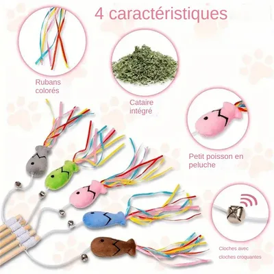 MCBOSON  Canne à pêche Teaser pour chat 5PCS
