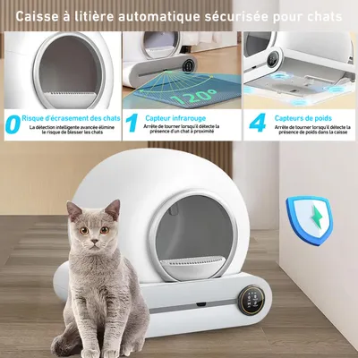 Grand bac à litière automatique pour chat - Meuble de litière caché