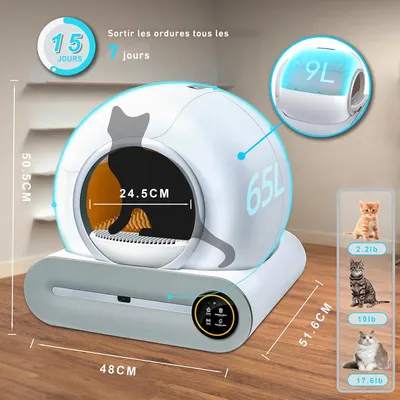Grand bac à litière automatique pour chat - Meuble de litière caché