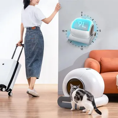 Grand bac à litière automatique pour chat - Meuble de litière caché