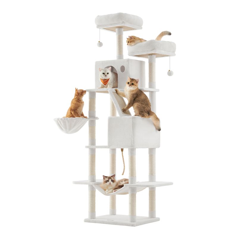 FEANDREA Arbre à Chat 206 cm, avec 13 Griffoirs, 2 Plate-forme, 2 Niches
