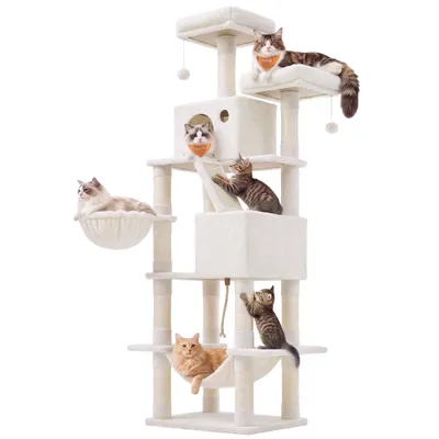 FEANDREA Arbre à Chat 203,5 cm, avec 13 Griffoirs, 2 Plate-forme, 2 Niches