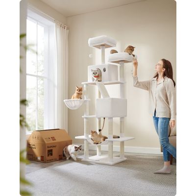 FEANDREA Arbre à Chat 206 cm, avec 13 Griffoirs, 2 Plate-forme, 2 Niches