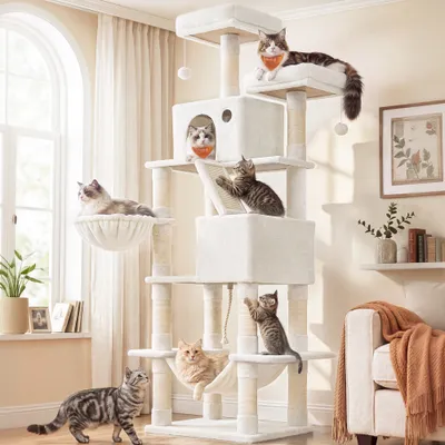 FEANDREA Arbre à Chat 203,5 cm, avec 13 Griffoirs, 2 Plate-forme, 2 Niches