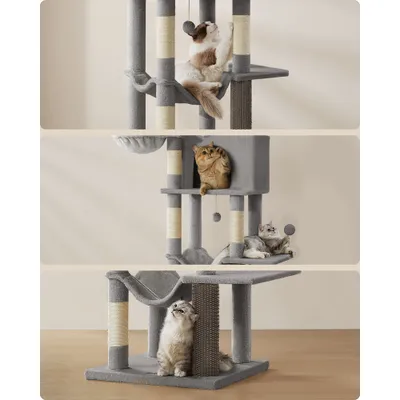 Feandrea Arbre à Chat, Grand, avec 2 Niches, 2 Paniers, 5 Griffoirs
