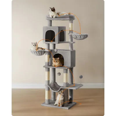 Feandrea Arbre à Chat, Grand, avec 2 Niches, 2 Paniers, 5 Griffoirs