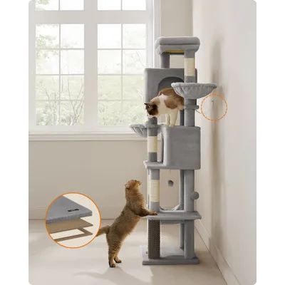 Feandrea Arbre à Chat, Grand, avec 2 Niches, 2 Paniers, 5 Griffoirs